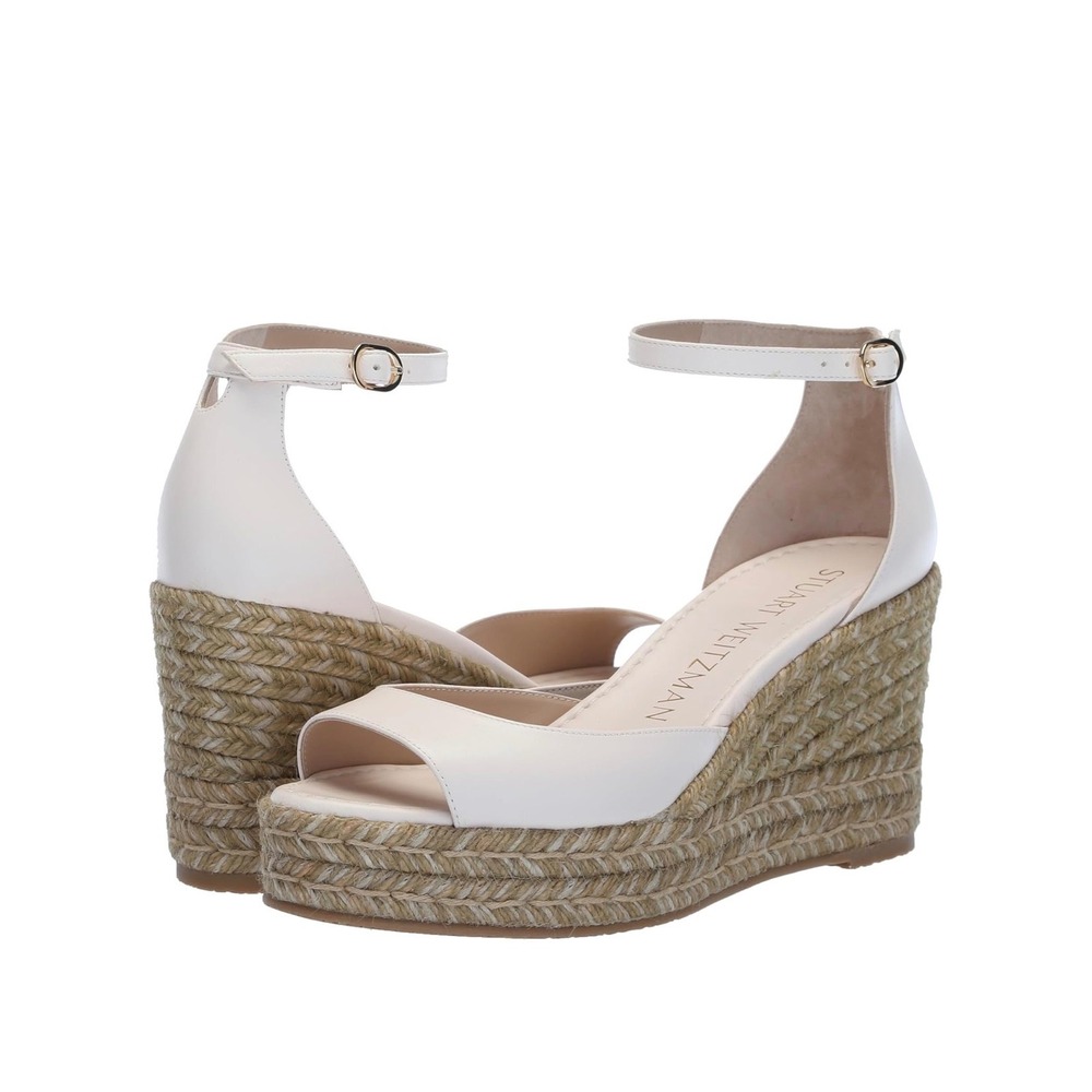 Stuart Weitzman Seashell Leather Espadrille Wedge Sandals Nidistia Womens 11 New - Picture 3 of 8